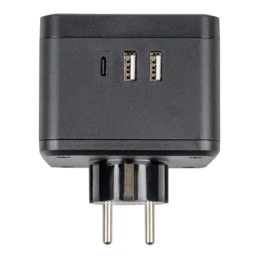 Разветвитель сетевой с выключателем с заземлением 2 гнезда 2USB+1TYPE C 16А 3500Вт Черный ТМ UnielS-GES2-16SBUC BLACK