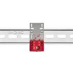 Блок распределительный с верт. адаптером на рейки шириной 15/35мм, зажим push-in, 1 ввод 6 кв.мм, 4 точки подключения 2,5 кв.мм, красный