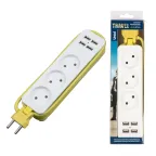 Удлинитель серии Travel шнур 1,8м 3 гнездa 10A без зазамления 4USB 3,1A Белый с салатовым ТМ Uniel S-CT3-1,8U WHITE/GREEN
