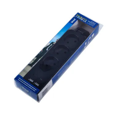 Удлинитель серии Travel шнур 1,8м 3 гнездa 10A без заземления 2USB+2TYPE C 3,1A Черный ТМ Uniel S-CT3-1,8UC BLACK