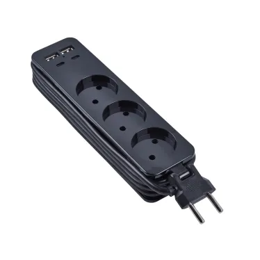 Удлинитель серии Travel шнур 1,8м 3 гнездa 10A без заземления 2USB+2TYPE C 3,1A Черный ТМ Uniel S-CT3-1,8UC BLACK
