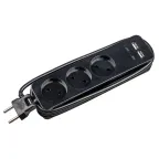 Удлинитель серии Travel шнур 1,8м 3 гнездa 10A без заземления 2USB+2TYPE C 3,1A Черный ТМ Uniel S-CT3-1,8UC BLACK