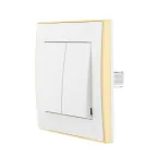 Выключатель RAIN двойной белый с боковой вставкой золото
