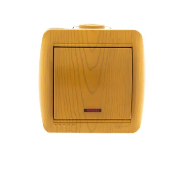 Выключатель одноклавишный, с подсветкой, ольха