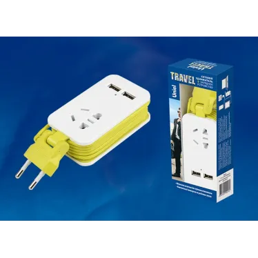 Удлинитель серии Travel, шнур 1,5м., 1 гнездо, б/з, 2USB*1,1A. S-CT1-1,5U WHITE/GREEN LM Белый с салатовым. ТМ .