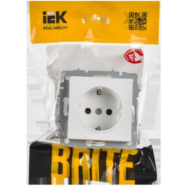 BRITE Розетка 1-местная с заземлением с защитными шторками 16А безвинтовое крепление РС24-1-0-БрАБ арктический белый IEK