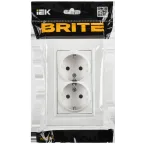 BRITE Розетка 2-местная с заземлением с защитными шторками плоская 16А в сборе РСшПл12-3-БрАБ арктический белый IEK