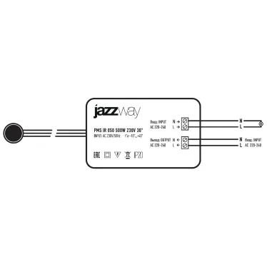 Датчик движения PMS-IR 050 500W 230V 30° WH IP20 Jazzway