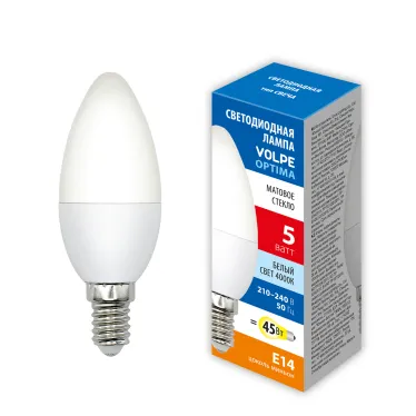 Лампа светодиодная Форма "свеча" матовая Белый свет 4000K LED-C37-5W/4000K/E14/FR/SLS