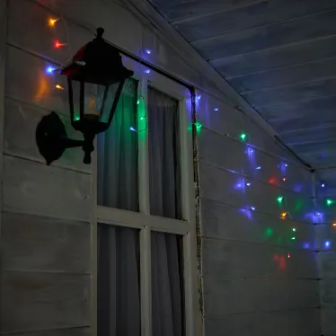 Бахрома светодиодная со статическим свечением 6м Соединяемая 80 светодиодов Разноцветный свет Провод прозрачный ТМ Uniel ULD-B6006-080/STK MULTI IP44