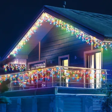 Бахрома светодиодная со статическим свечением 6м Соединяемая 80 светодиодов Разноцветный свет Провод прозрачный ТМ Uniel ULD-B6006-080/STK MULTI IP44