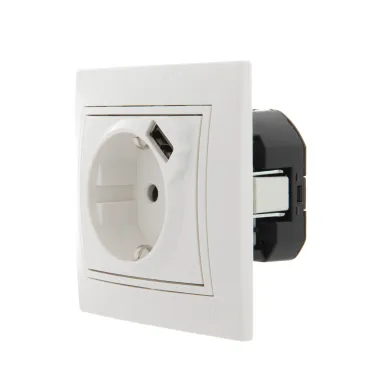 Розетка Мира с/з 16A с USB 2.1A скрытой установки белая