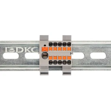 Блок распределительный с гориз. адаптером на рейку шириной 35мм, зажим push-in, 1 ввод 6 кв.мм, 10 точек подключения 2,5 кв.мм, серый