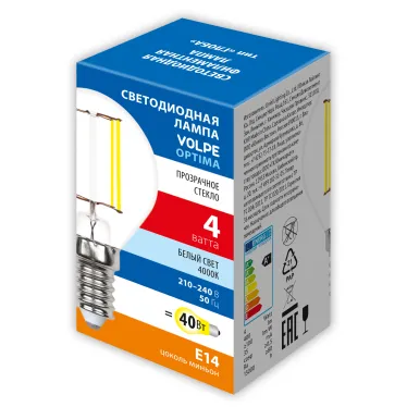 Лампа светодиодная. LED-G45-4W/4000K/E14/CL/SLF Форма шар, прозрачная. (4000K).