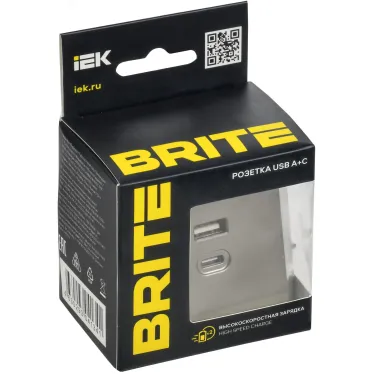 BRITE Розетка USB A+C 45Вт высокоскоростная зарядка РЮ11-2-БрШ шампань IEK