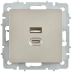 BRITE Розетка USB A+C 45Вт высокоскоростная зарядка РЮ11-2-БрШ шампань IEK