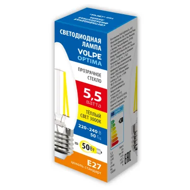 Лампа светодиодная Форма свеча прозрачная Теплый белый свет 3000K LED-C35-5,5W/3000K/E27/CL/SLF