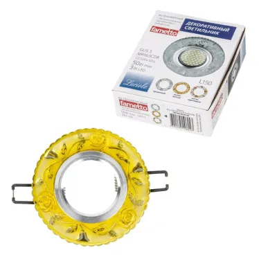 Светильник декор.встр Luciole DLS-L150 GU5.3 GLASSY/YELLOW GU5.3 доп.LED подсветка 3Вт, стекл,зерк./светло-желтый. | UL-00003906 | Fametto