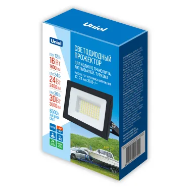 Прожектор светодиодный 30 Вт 12/24/36 В 6500K ULF-F70 30W/6500K IP65 12/24/36V BLACK