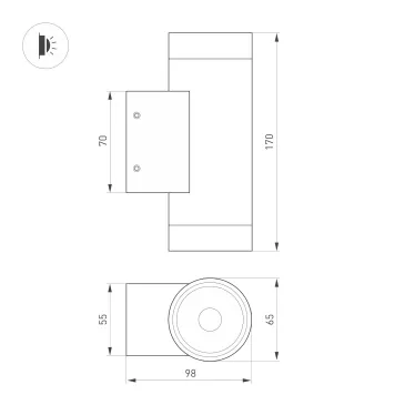 Светильник LGD-RAY-WALL-TWIN-R65-2x9W Warm3000 (GR, 23 deg, 230V) (ARL, IP65 Металл, 3 года)