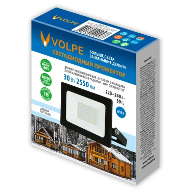 Прожектор светодиодный 30 Вт Дневной свет 6500К Корпус черный TM Volpe ULF-Q519 30W/6500K IP65 220-240V BLACK П