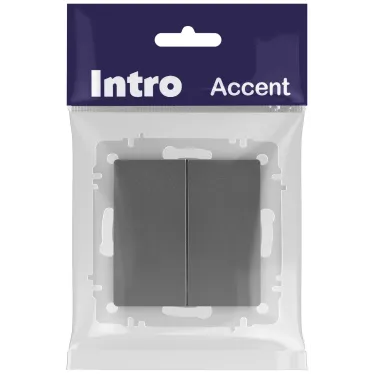 Выключатель Intro Accent 6-104-07 двойной, 10А-250В, IP20, СУ, AL/CU, графит
