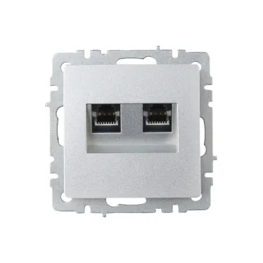 BRITE Розетка компьютерная двойная RJ45 кат.6 РК11-2-БрА алюминий IEK