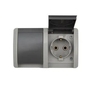 Блок горизонтальный 2 розетки INDUSTRIAL IP54 с заземлением, о/у, серый