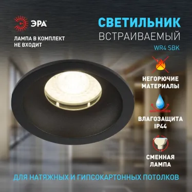 Светильник встраиваемый влагозащищенный под лампу MR16/GU5.3 (в комплект не входит) IP44 черный матовый WR4 SBK