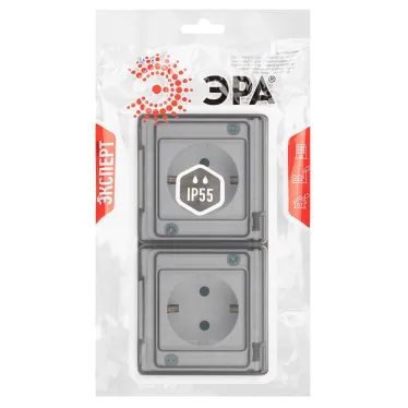 Розетка Эксперт 11-2524-01 2х2P+E гориз. IP55, шторки, 16A-250В, СУ, белый