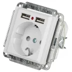 Розетка Intro Accent 6-410-01 P+E Schuko со шторками, 16А-250В + 2хUSB, IP20, СУ, белый