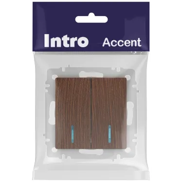 Выключатель Intro Accent 6-105-10 двойной с подсветкой, 10А-250В, IP20, СУ, AL/CU, венге