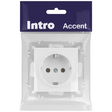 Розетка Intro Accent 6-202-01М 2P+E Schuko, 16А-250В, IP20, СУ, белый матовый