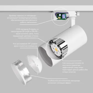 Светильник акцентный SOLID KOPER 155 мм d80 220V LED 3000K 30W IP20 бел. алюм.