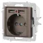 Розетка Intro Accent 6-410-08 , P+E Schuko со шторками, 16А-250В + 2хUSB, IP20, СУ, бронза