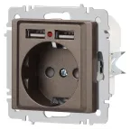 Розетка Intro Accent 6-410-08 , P+E Schuko со шторками, 16А-250В + 2хUSB, IP20, СУ, бронза