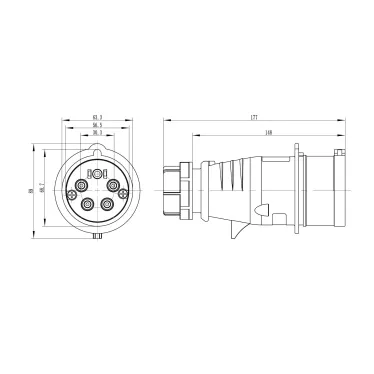 Вилка кабельная IP44 32A 3P+E+N 400V