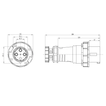 Вилка кабельная IP67 125A 3P+E 400V