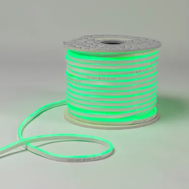 Гибкий неон 8х16мм односторонний 120 LED/м ЗЕЛЕНЫЙ 230В бухта 100м (с комплектом подключения)