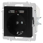 Розетка Intro Accent 6-410-05 , P+E Schuko со шторками, 16А-250В + 2хUSB, IP20, СУ, антрацит