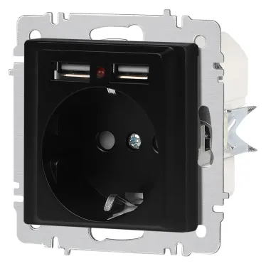 Розетка Intro Accent 6-410-05 , P+E Schuko со шторками, 16А-250В + 2хUSB, IP20, СУ, антрацит