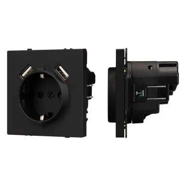 Механизм розетки с USB зарядкой SCT-NOBE-MUAA-SFPL-BK 230V, 16A, Чёрный, 1 пост