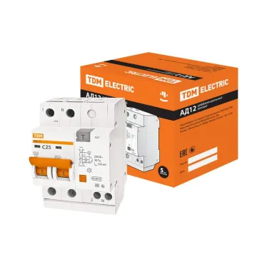 Выключатель автоматический дифференциального тока АД12 2п 25А C 100мА тип AC (4 мод) | SQ0204-0012 | TDM