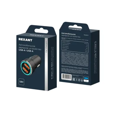 Зарядное устройство автомобильное c двумя портами USB-A + USB-A c LED-подсветкой 12Вт
