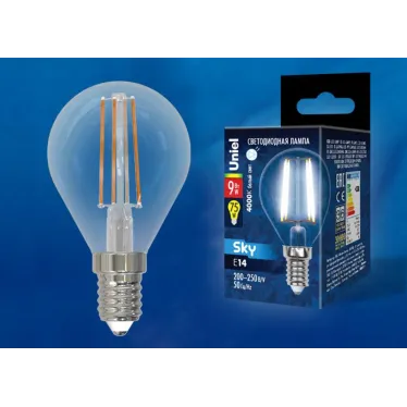 Лампа светодиодная Форма шар прозрачная Sky (4000К) LED-G45-9W/4000K/E14/CL PLS02WH