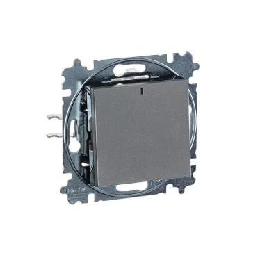 Выключатель одноклавишный с подсветкой Levit сталь / дымчатый чёрный