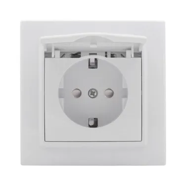 Розетка Минск 1-местная СП с заземлением и крышкой 16А белая защитные шторки