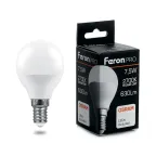 Лампа светодиодная LED 7.5вт Е14 теплый матовый шар Feron.PRO