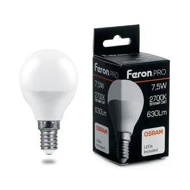 Лампа светодиодная LED 7.5вт Е14 теплый матовый шар Feron.PRO