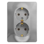 GLOSSA Розетка двойная с заземлением в сборе алюминий